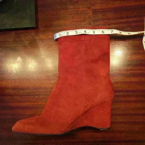 Bandolino Womens Suede Kitten Heel Wedge Square Toe Boots Maroon Red Size 10.5 - Picture 11 of 11